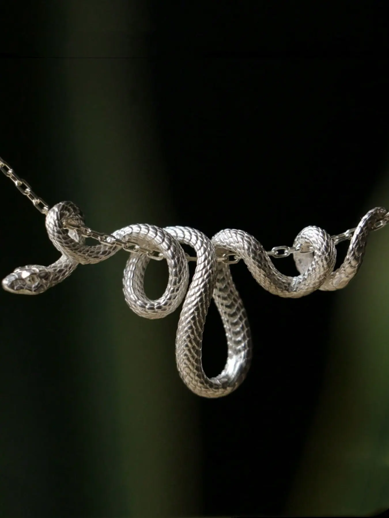 1 piece of hip-hop style snake-shaped silver pendant chain necklace, men's couple gothic punk style necklace, jewelry gift