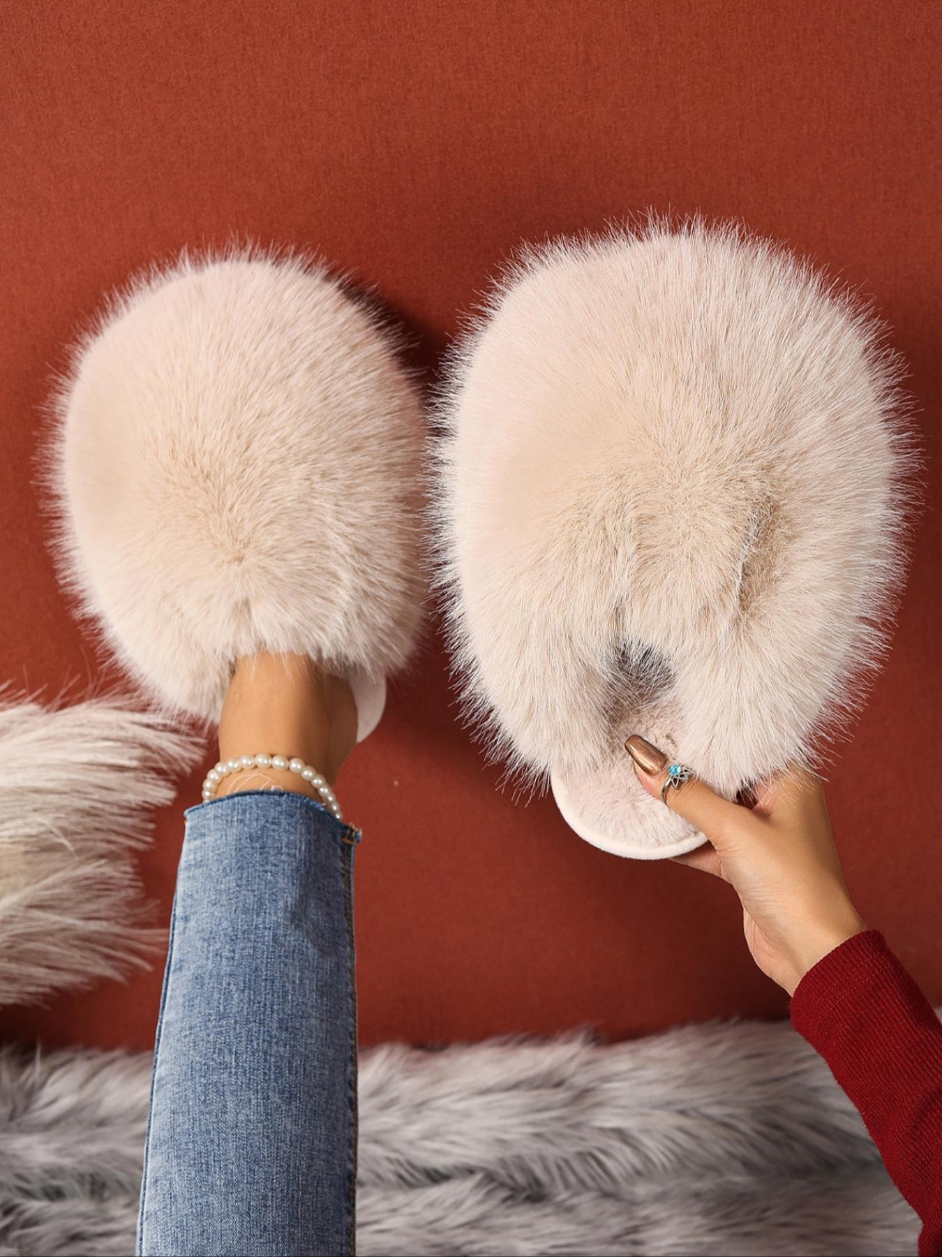 New Trendy Plush Fur Slippers, Valentine's Day Gift for Girls, Super Cute Fashion Warm Home Shoes, Fuzzy Warm Slippers, Anti-Slip Thick Sole Cotton Slippers