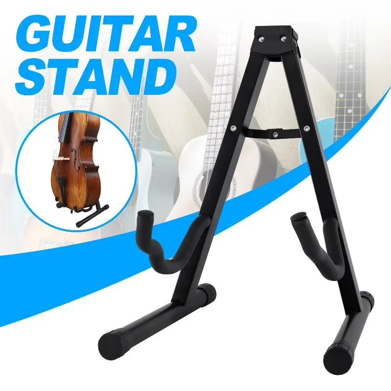 Universal Folding Guitar Stand A-Rack, Black Portable, Suitable for Acoustic Guitars, Electric Guitars, Bass, Instrument Accessories