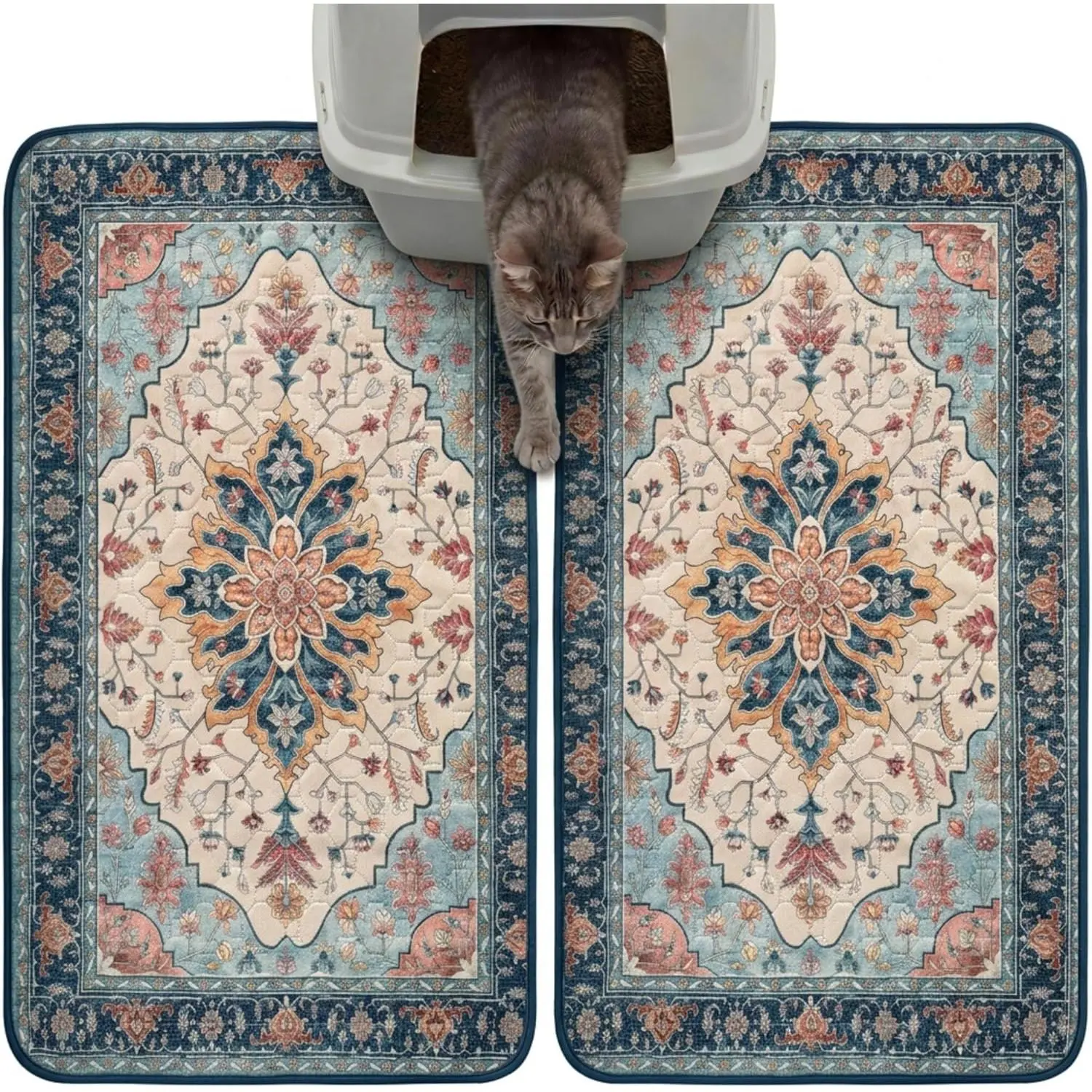 Cat Litter Mat 2 Pack, 18x28 Machine Washable Trapping Mats for Cats, Super Absorbent & Urine-Proof Cat Litter Box Mat for Floor, Waterproof & Non Slip Kitty Litter Rug