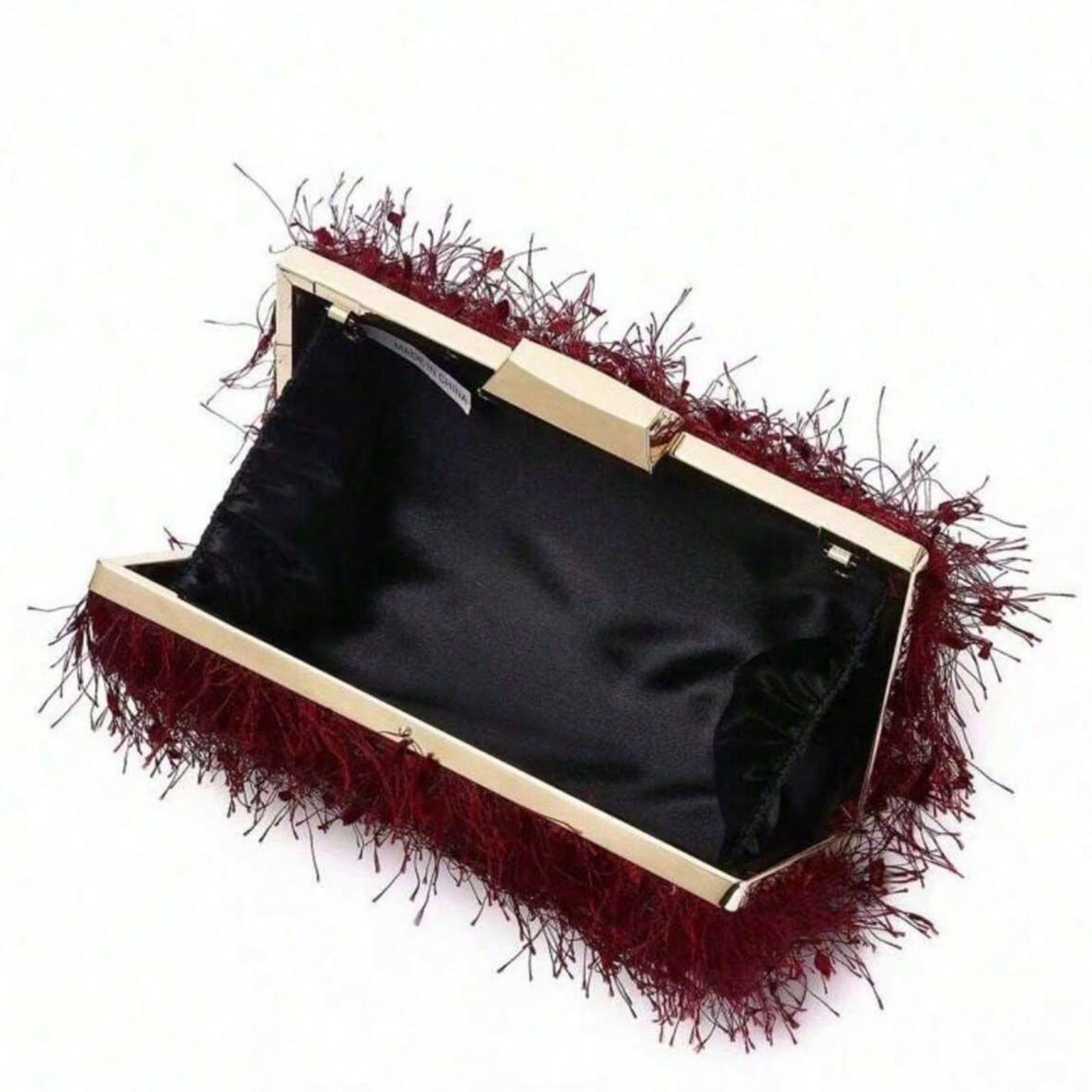 Fringe Box-Shaped Evening Purse for Woman, Red Tready Party Clutch Bags Crossbody Bag Cute Wallets Shouldr Bag Party Dinner Bag for Wedding, Prom, Dinner/Banquet