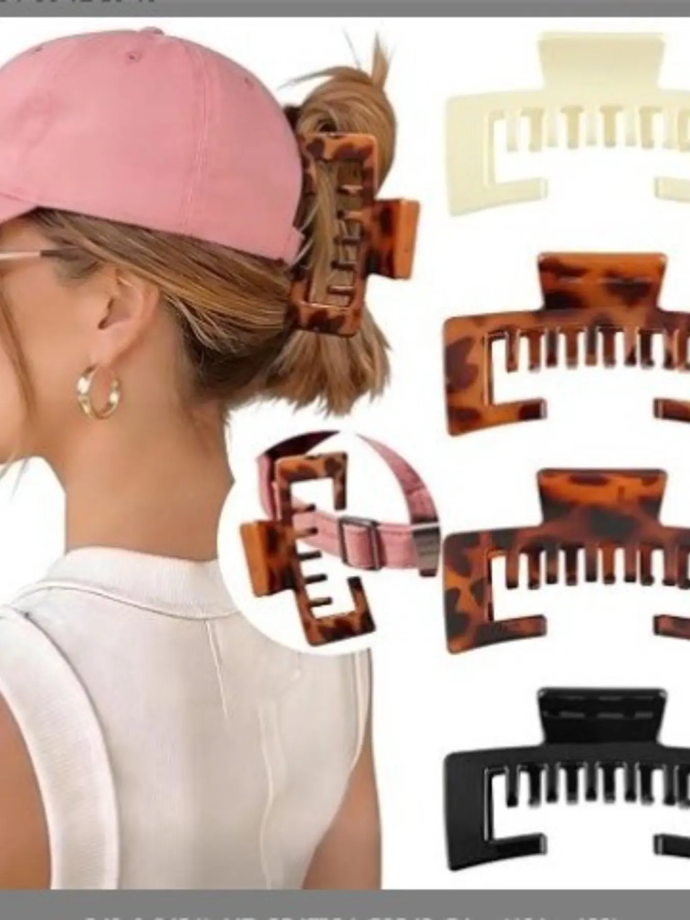 Matte Texture Large Hair Claw, Leopard Print Shark Clip, Baseball Cap Holder, European and American Style Hair Accessories, Back-Of-Head Hair Clip