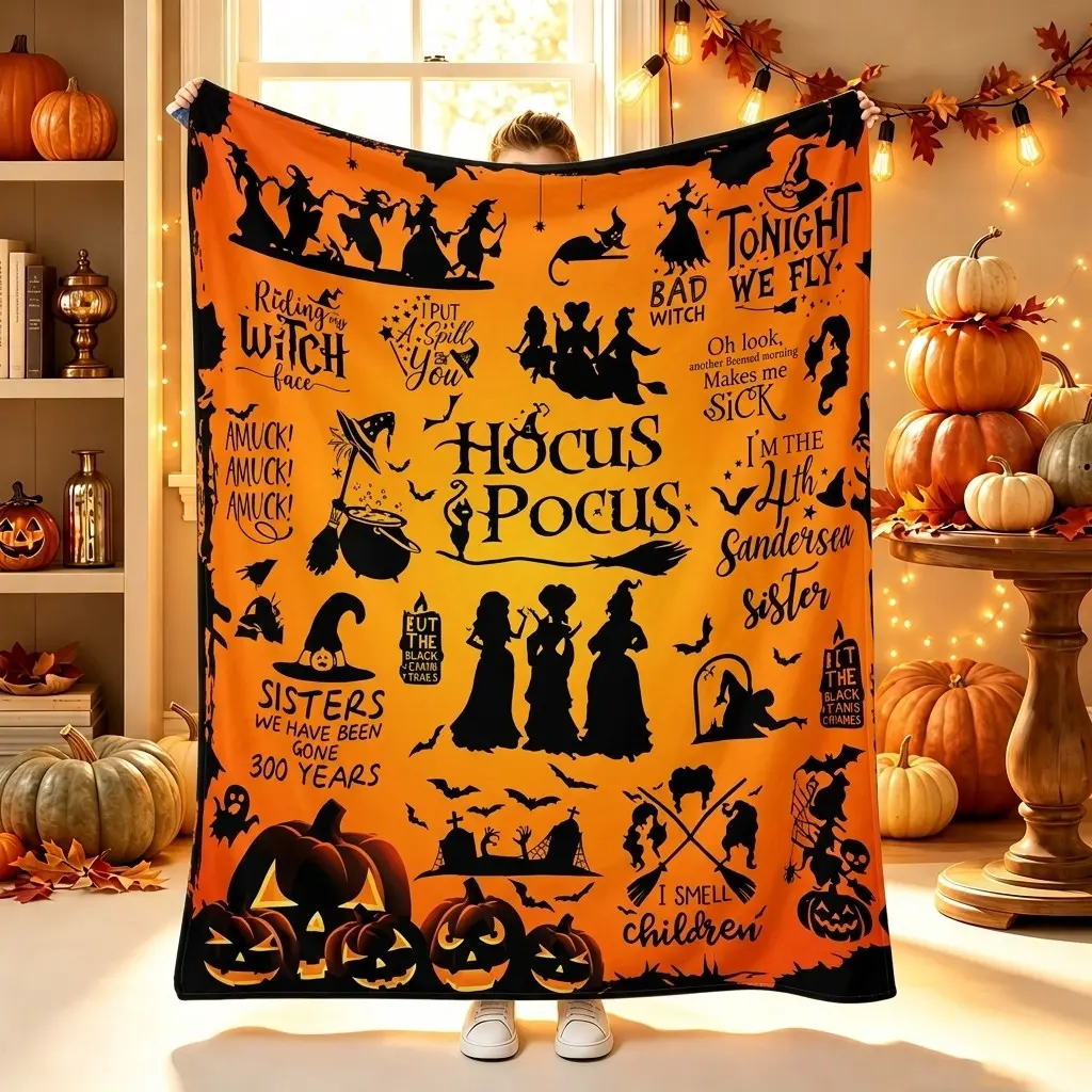Halloween Witch Throw Blanket for Women, Flannel Fleece Witch Blanket for Sofa, Bed and Chair Decoration, Pumpkin Themed Halloween Decor Blanket for Living Room Sofa to Boost Festival Vibe, Warm Air-Conditioning Blanket for Office Naps, Creative Gift Plus