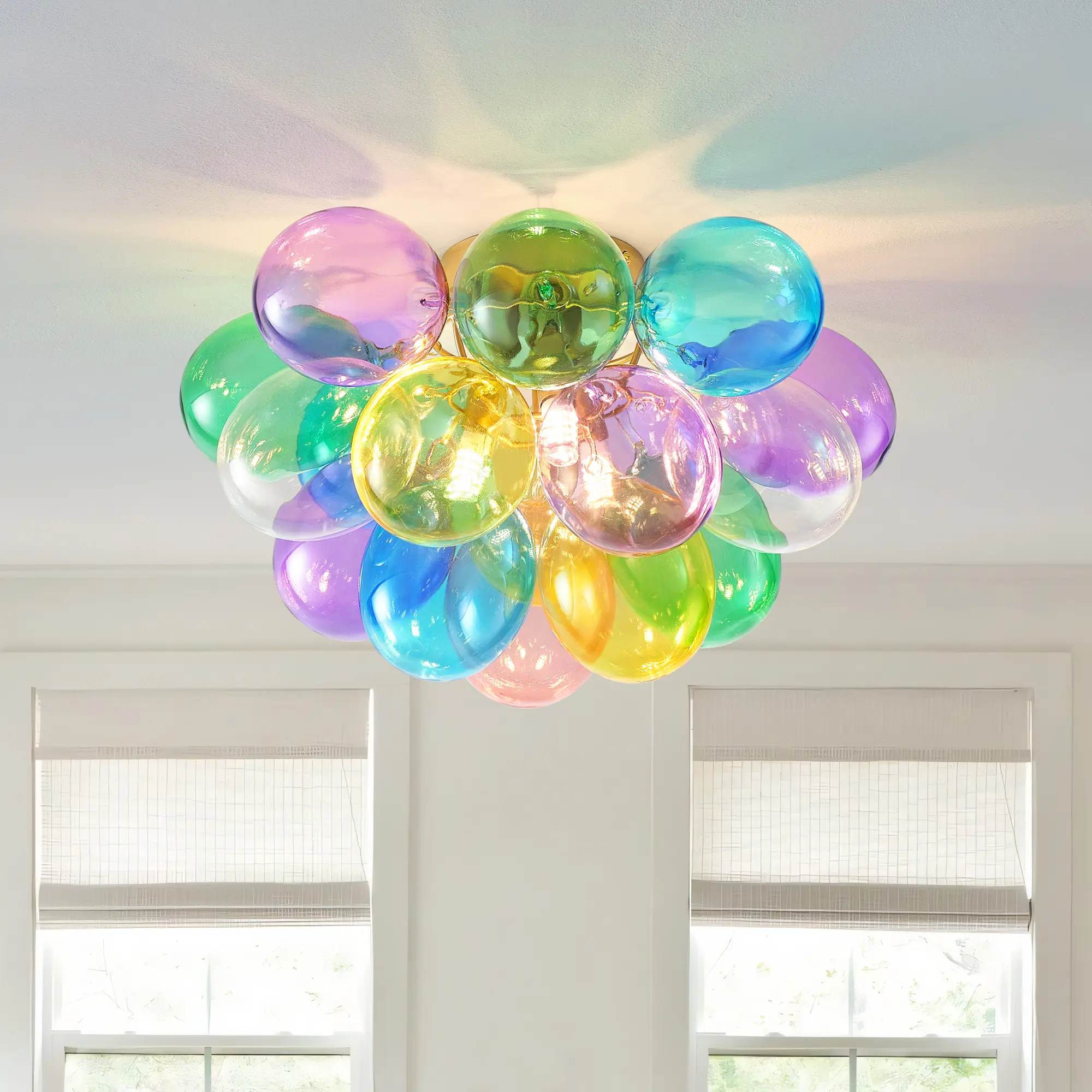ARCH Colorful Glass Bubble Ball Swirled Glass Chandelier 15 Inch 3-Light Small Pendant Light Fixture Flush Mount Ceiling Light for Bedroom Study Restaurant Living Room Hallway Kitchen Multicolor Glass+Metal, Multicolor Color Options