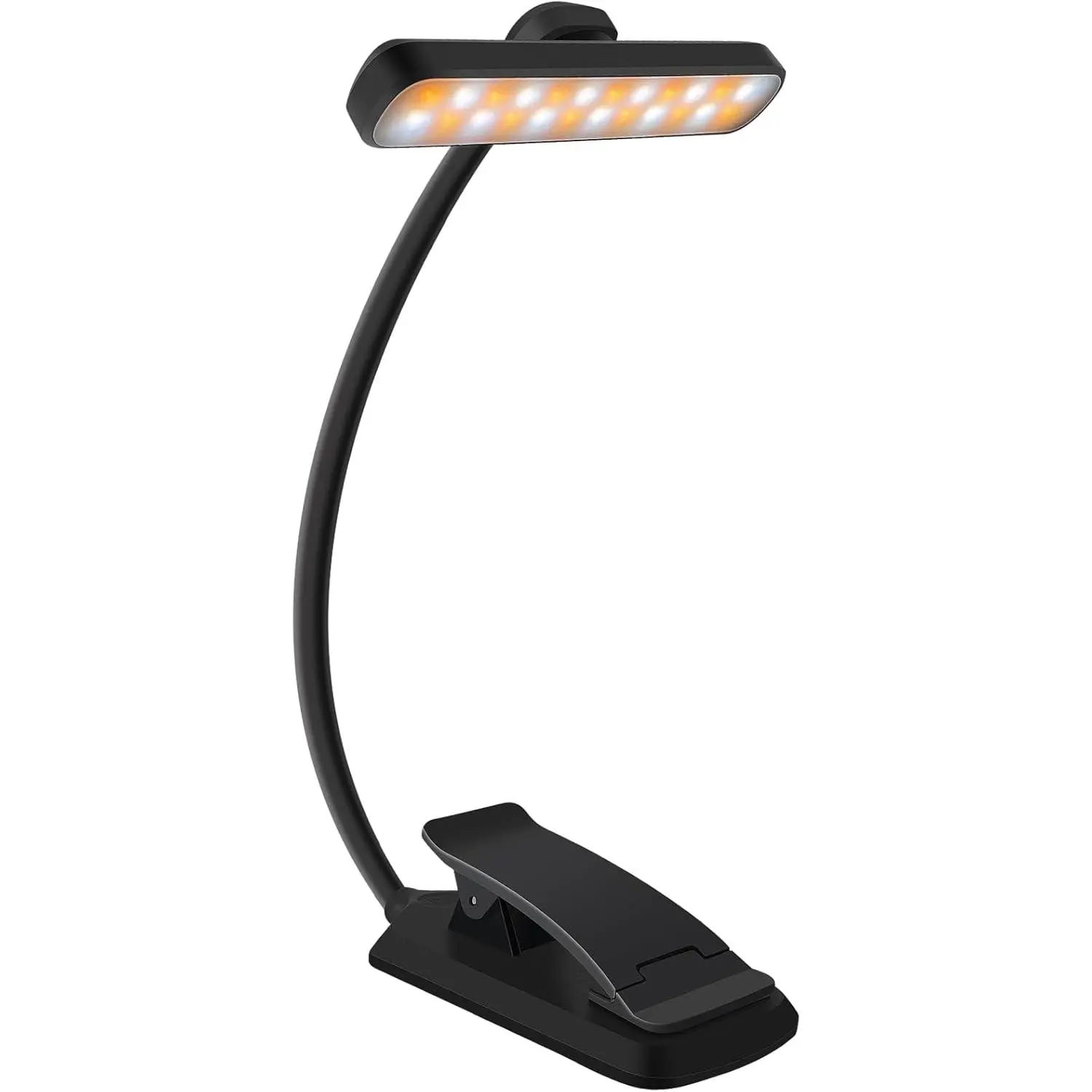24 LED Compact Rechargeable Book Light with Clip-On Mount, 360° Flexible Gooseneck Arm, 5 Color Tones, Glare-Free Eye Care Mode, USB-C Charge, 80H Runtime for Books/Tablet (Black) - Indoor Leisure Reading Gear
