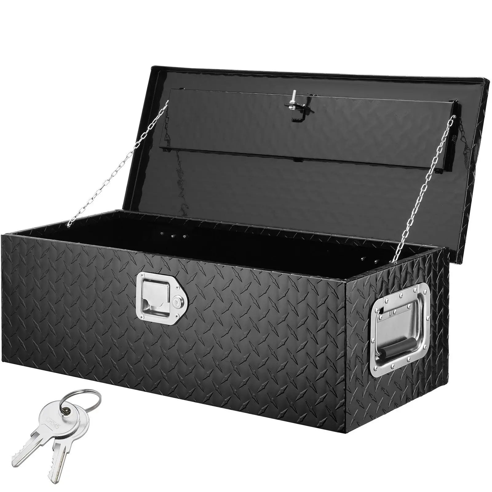 VEVOR Heavy Duty Aluminum Truck Bed Tool Box, Diamond Plate Tool Box with Side Handle and Lock Keys, Storage Tool Box Chest Box Organizer for Pickup, RV, Trailer, Truck Bed, 30" x 13"x9. 6", Black