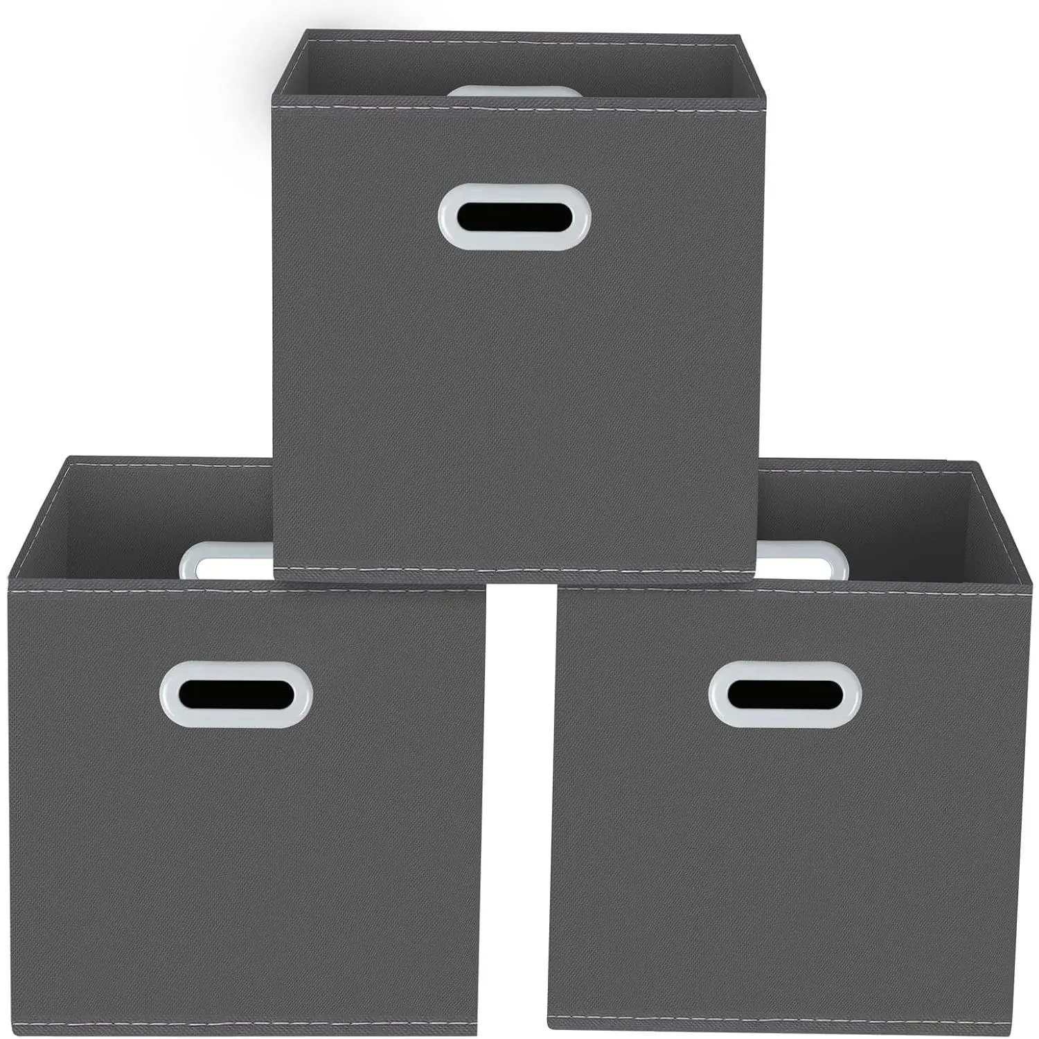 Fabric Cube Storage Bins with Handle, Foldable Organizer for Clothes or Accessories, 11x11x11, Set of 3, GrayGift