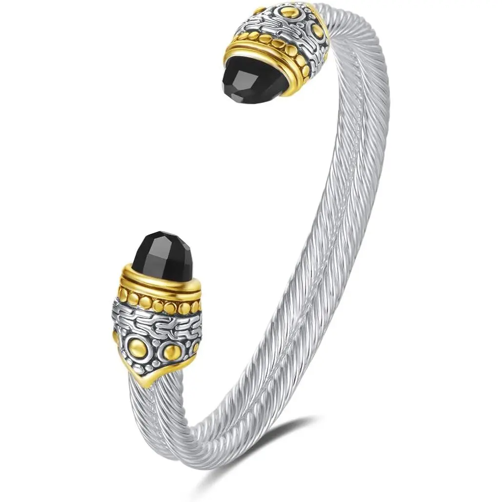 Designer Inspired  Double  Wire Facet CZ Antique Bangle Elegant Beautiful