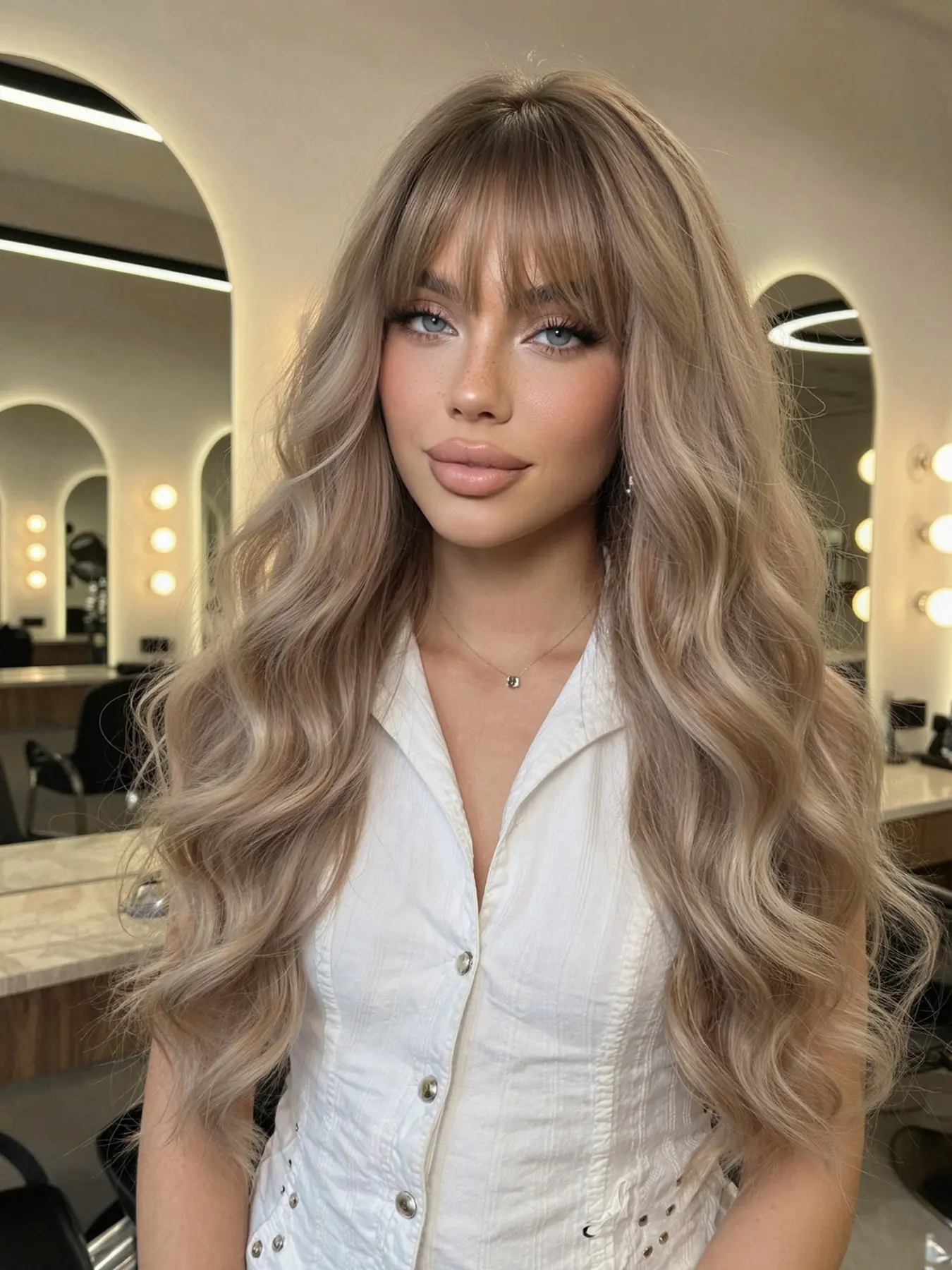 26-Inch Long Curly Synthetic Wig with Bangs, Deep Milk Tea Blend Color, Natural Hairline, Voluminous and Stylish, Women's Fashion Wig