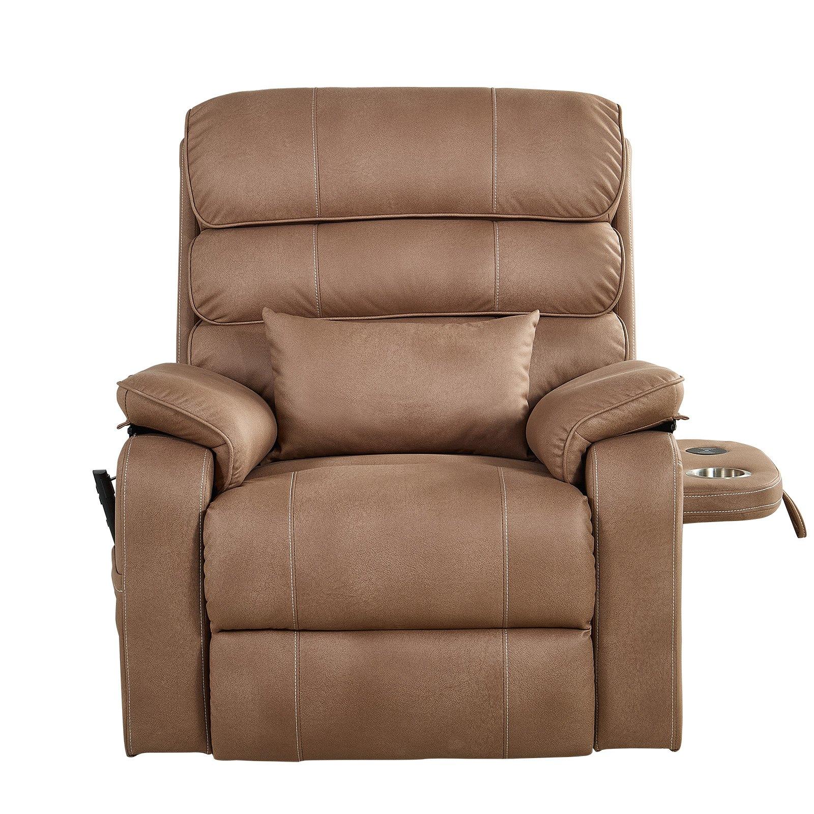 VEVOR Power Lift Recliner Chair, Dual Motor, Medium Wide Electric Lift Chair with Heat and Massage for Elderly, Infinite Position Adjustment, Leather Surface, with Storage Pocket, Cup Holder, Brown