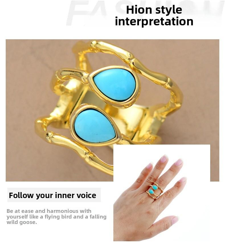 Designer Turquoise Cocktail Ring Size 7 – Fashionable Light Luxury Natural Stone Jewelry – Perfect Gift for Girlfriend & Mom