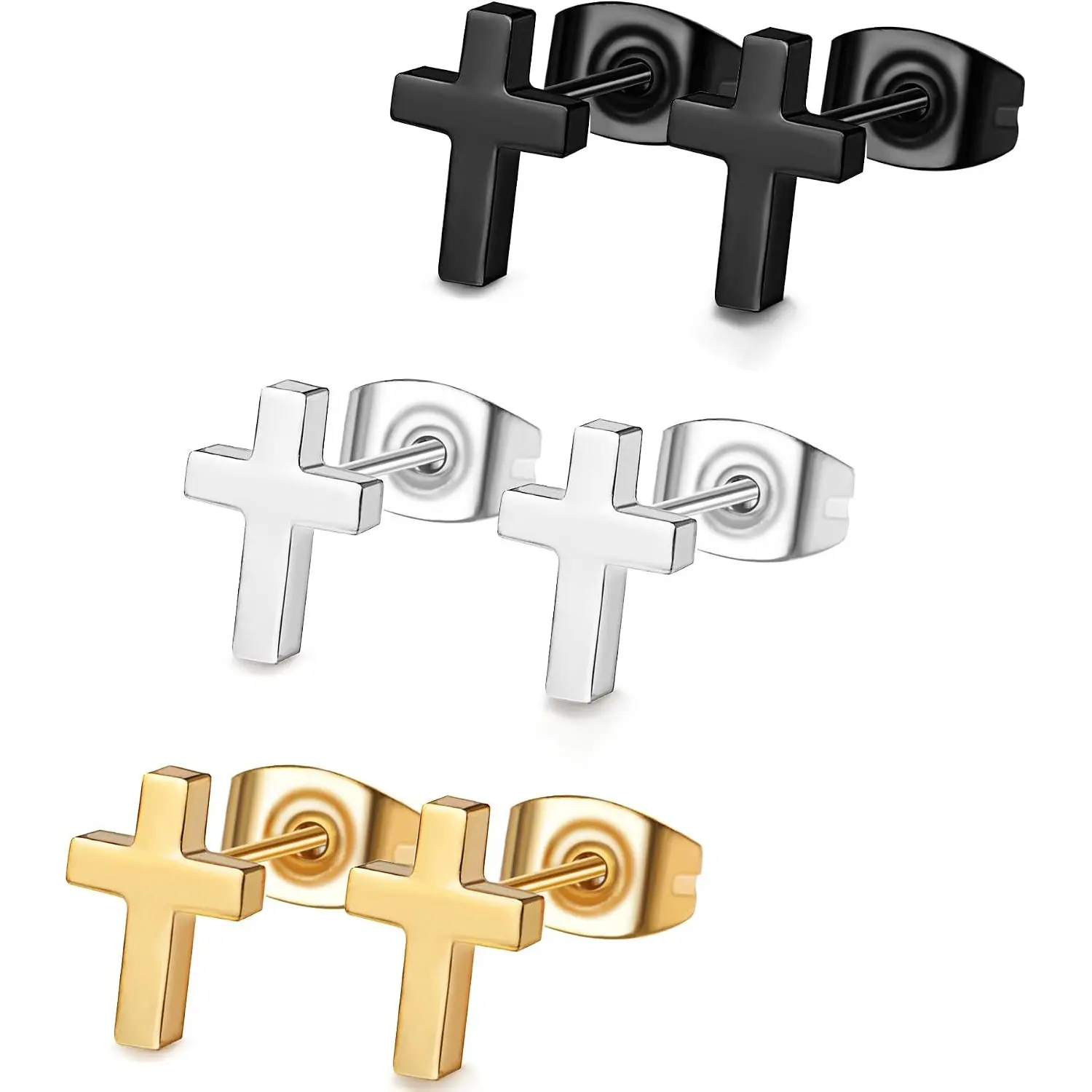 ORAZIO 3Pairs Stainless Steel Cross Earrings for Women Men - Hypoallergenic Tiny Dainty Studs, Lightweight & Comfortable Daily Wear