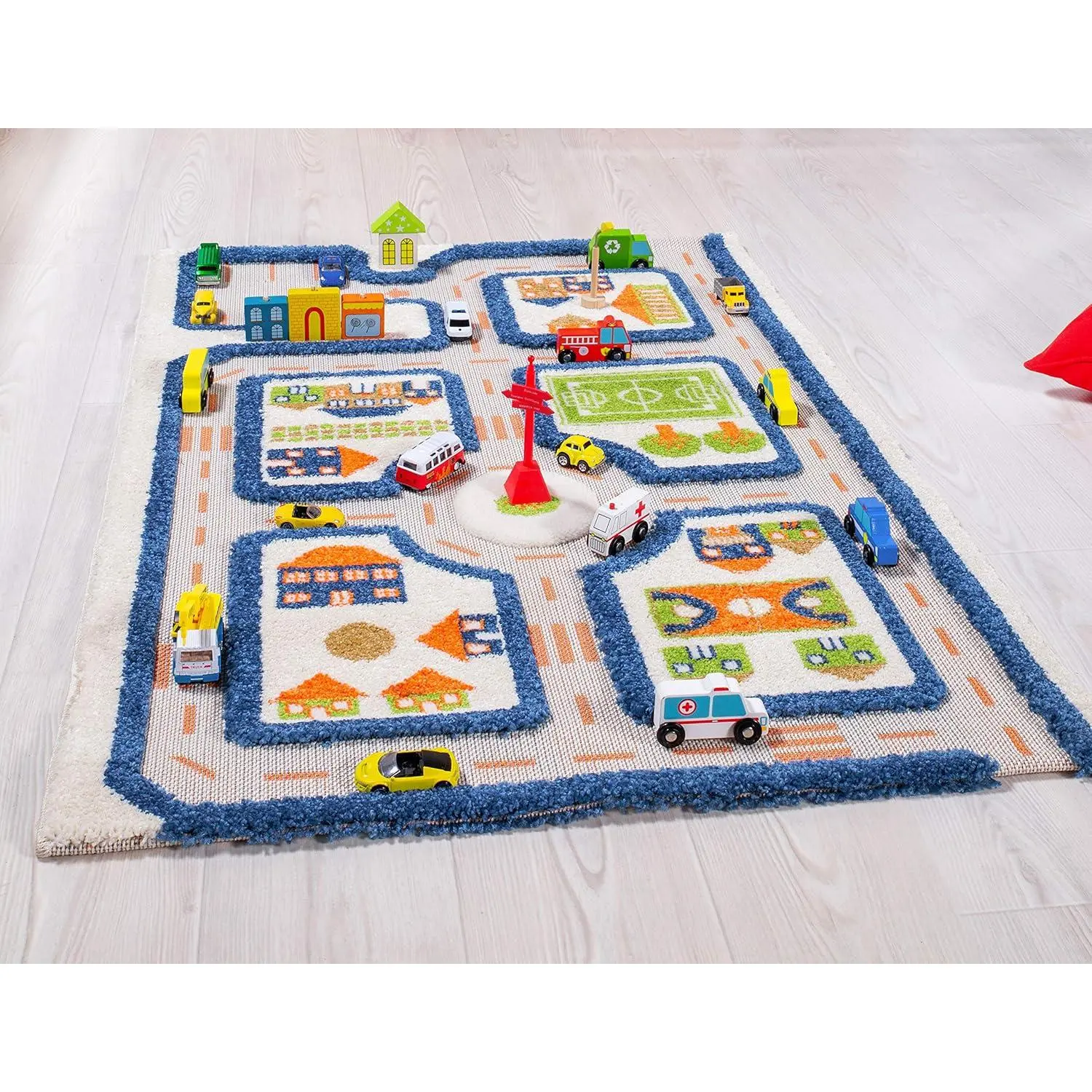 3D Thick Patterned Children's Play Mat & Rug - Colorful Town Design with Soccer Field, Car Park, Roads, Blue, 32x45in - Indoor Bedroom Activity Mat for Playgyms & Playmats, 32 X 45 Inches, Indoors, Activity Mat Playgyms & Playmats