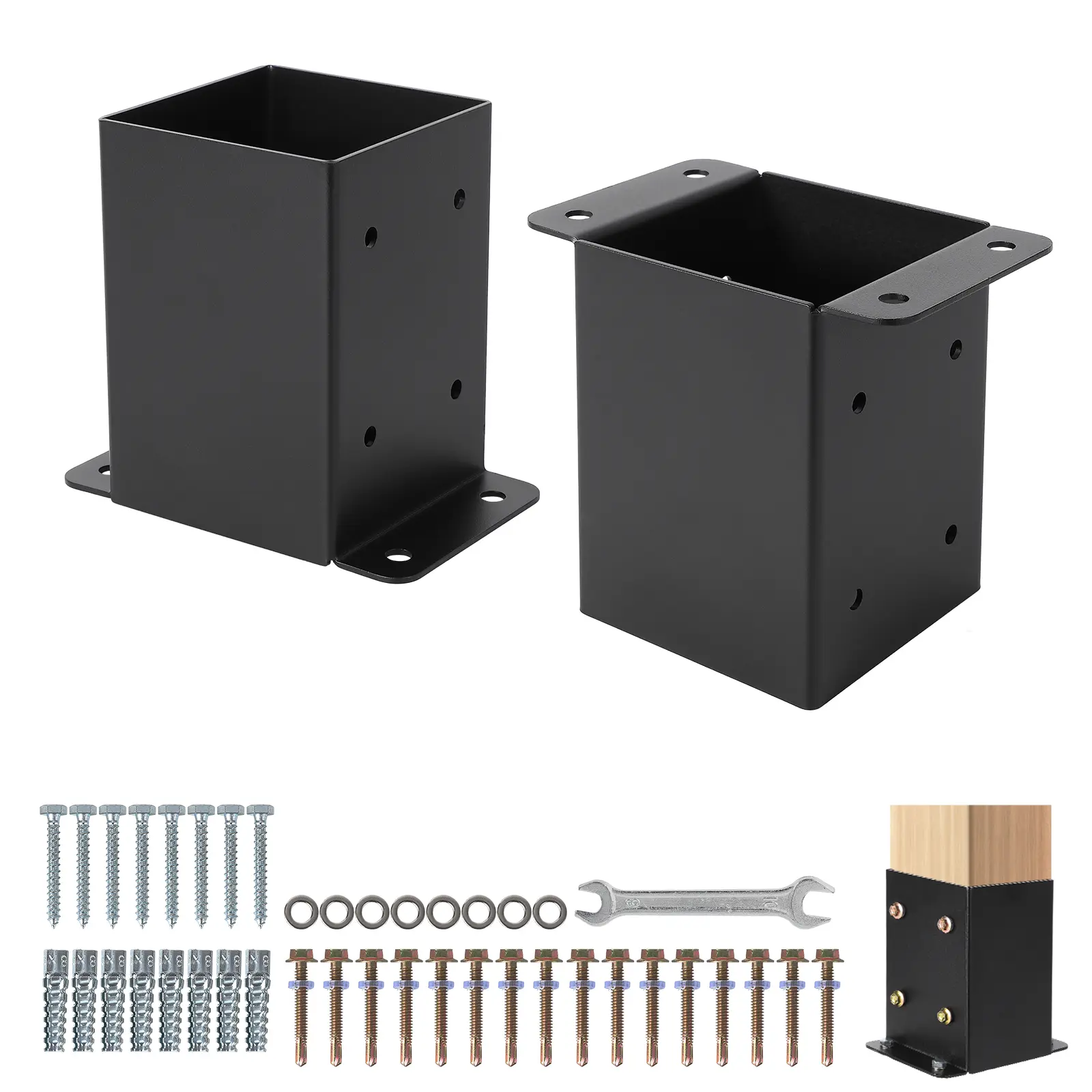 Heavy Duty Steel 4x4 Post Base Bracket, Powder-Coated Metal Post Anchor Support for Wood & Concrete, Complete Bolt Hardware Kit, Furniture Leg Bracket for Deck Fence Pergola Gazebo
