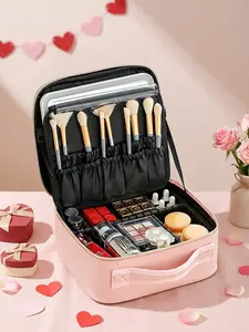 Valentine's Day Portable Makeup Bag with LED Light, Large Capacity Cosmetic Organizer, Travel Mirror, Summer Gift, Christmas Present, Travel Cosmetic Bags