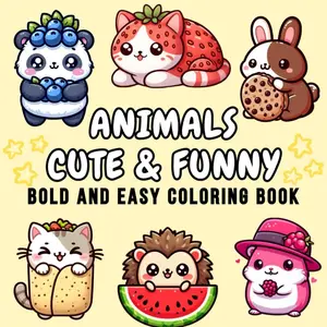 Bold And Easy Cute & Funny Fruit Animals Coloring Book Kawaii Cartoon Animal Coloring Pages Stress Relief Anti Anxiety Therapy Activity Book For Adults Teens Kids Beginners Viral TikTok Coloring ASMR Trend,Cozy DIY Painting Supplies