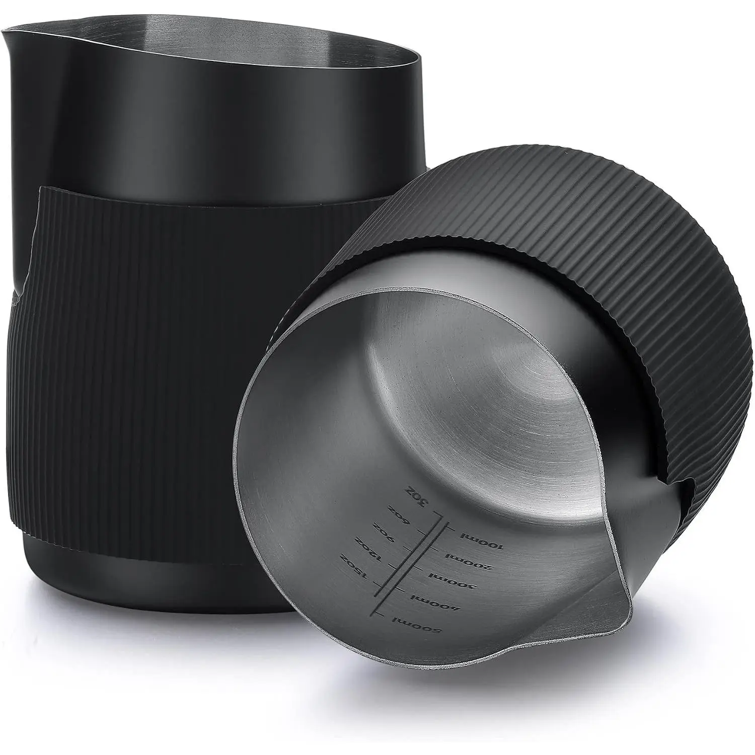 Normcore Handleless Milk Pitcher - Espresso Steaming Pitcher with Round Spout - 18/8 Stainless Steel Milk Frothing Jug, Black Non-Stick - Coffee Latte Frothing Pitcher - 20.3 oz (600 ml)
