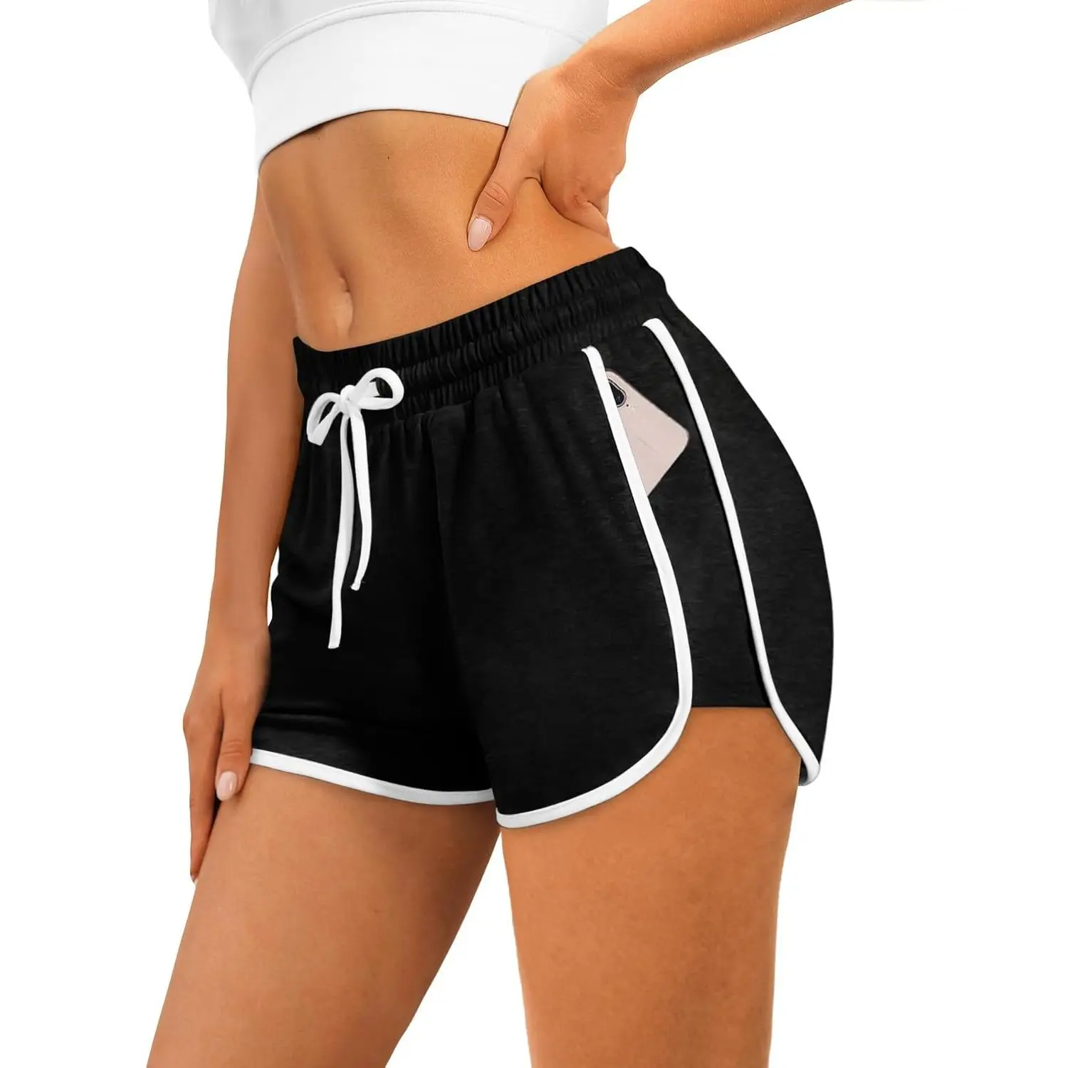 Women's Colorblock Loose-Fitting Dolphin Athletic Shorts - Active Running, Pockets, Drawstring