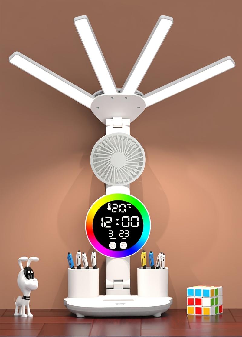 4 Head Eye Protection Desk Lamp for Office Home Room Type-C Powered Multifunctional Reading Lamp with Fan Dimmable Bedroom Nightstand Studying Lights USB Rechargeable