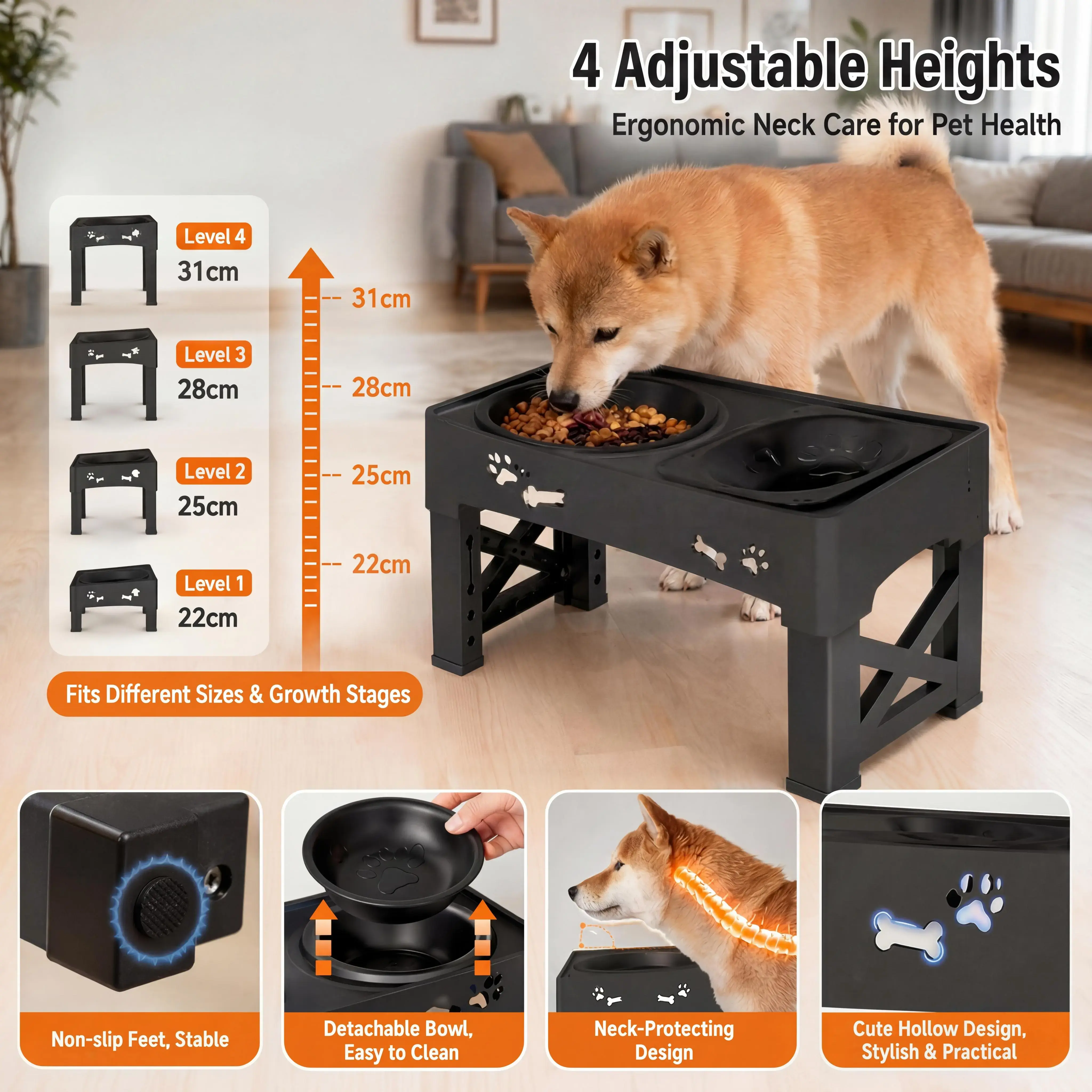Adjustable Pet Feeding Bowl, Elevated Slow Feeder Set with Anti-Slip Design for Small, Medium, and Large Dogs and Cats #GLOBAL PICKS