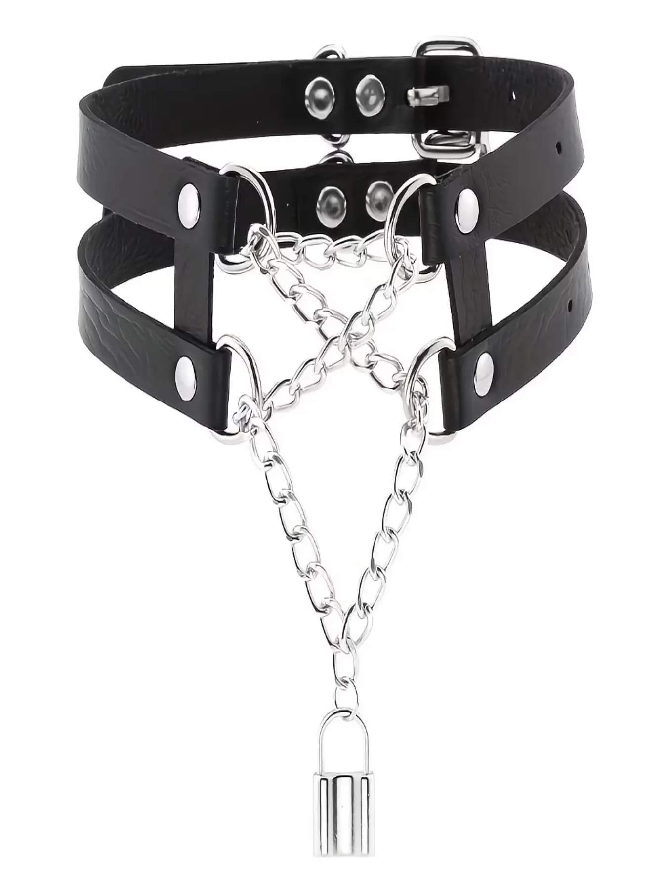 PU Leather Double Layer Choker Necklace with Cross Chain & Padlock Pendant, Adjustable Buckle Gothic Y2K Punk Collar, Unisex Harajuku Alternative Streetwear Jewelry for Women Girls, Ideal for Daily Outfit, Cosplay & Party Wear