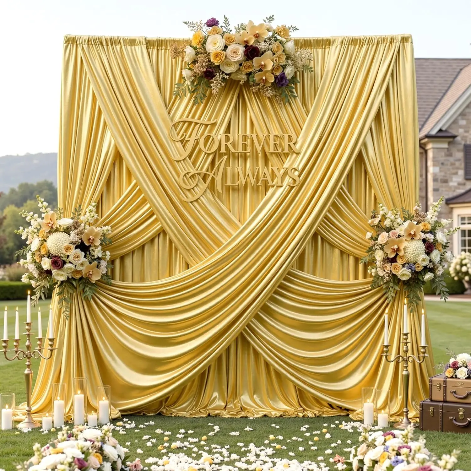 10ft x 10ft Gold Sequin Backdrop for Parties, Wrinkle Free Thick Glitter Photo Backdrop Drapes 2 Panels 5x10FT Shimmer Back Drop Cloth Shiny for Wedding Birthday Photography Background