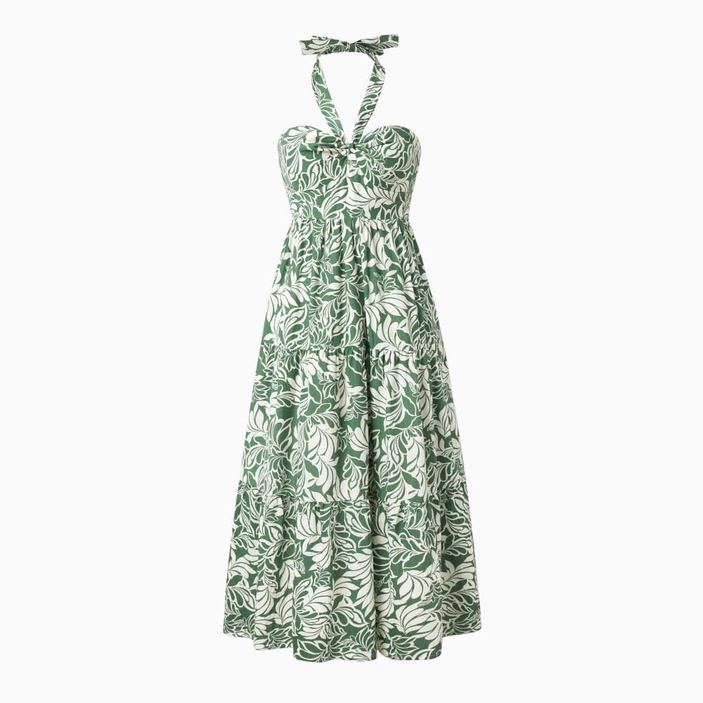 PatPat Family Matching Leaf Print Short-sleeve Shirt or Halter Dress Green Set Spingtok PatPat Family Matching Leaf Print Short-sleeve Shirt or Halter Dress Green Set Spingtok