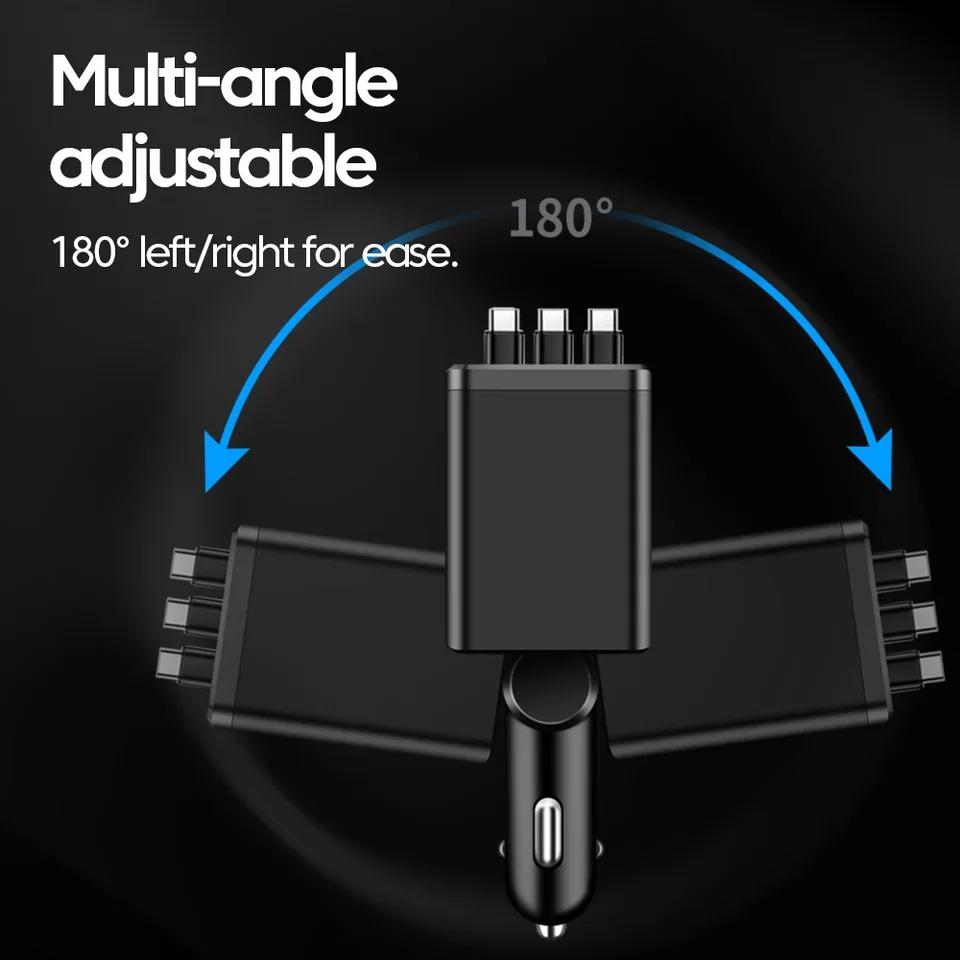 Retractable Car Charger 7 in 1 Fast Charging Car Charger Retractable Cable USB Type C Multi Ports Car Charger Adapter Compatible