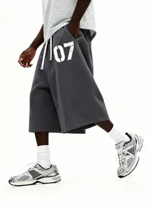 Unisex Casual 3/4 Length Shorts, Sporty Knitted Fabric, Loose-Fit, Suitable for Spring, Summer, Autumn, Campus, Skateboarding