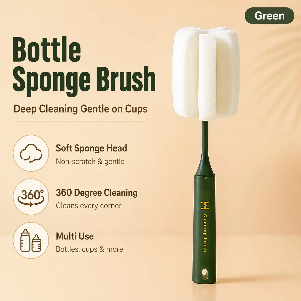 Long Handle Sponge Cup Brush, Multi-Functional Bottle & Mug Cleaner, No Residue, Home Cleaning Tool, Lazy Person Essential