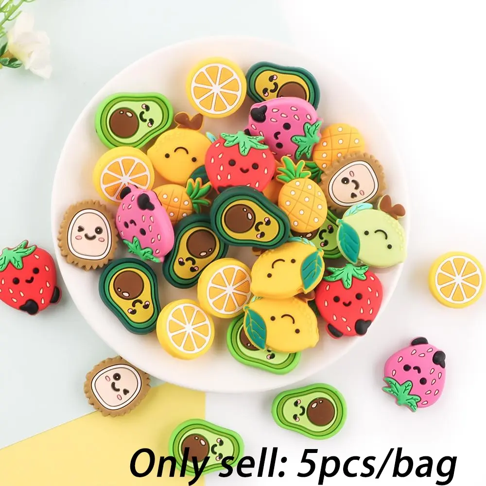 Fruit Design Beads, 5 Counts/set Cute Fruit Shaped Beads, Fruit Design DIY Jewelry Making Supplies for Necklace Bracelet Keychain, Diy Mix Beads, Beading Accessories, Beaded Set