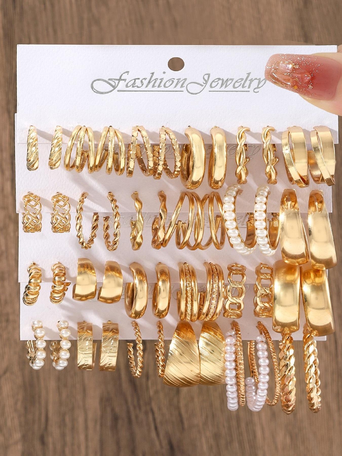 Punk Style Faux Pearl Decorated Hoop Earrings, 24 Pairs Fashionable Earrings for Women & Girls, Trendy All-match & Exquisite Jewelry for Birthday Gift, Hoop Earring Sets