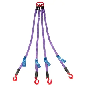 5ft 3t Chain Sling for Lifting, 6610lbs Polyester Strap Lifting Sling Chain Hoist with G80 Alloy Steel 4 Legs Grab Hook and Adjuster, Adjustable Length and Angle for Safe Towing