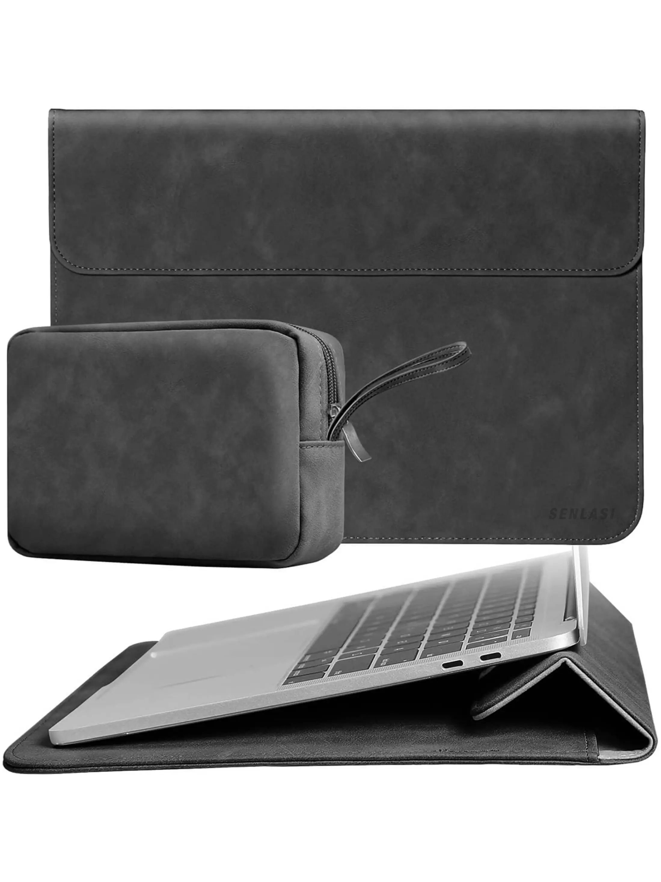 13-14 Inch Laptop Sleeve Bag, Leather Protective Cover, Accessory Bag for Macbook, iPad, Hp Acer Chromebook, Surface Notebook