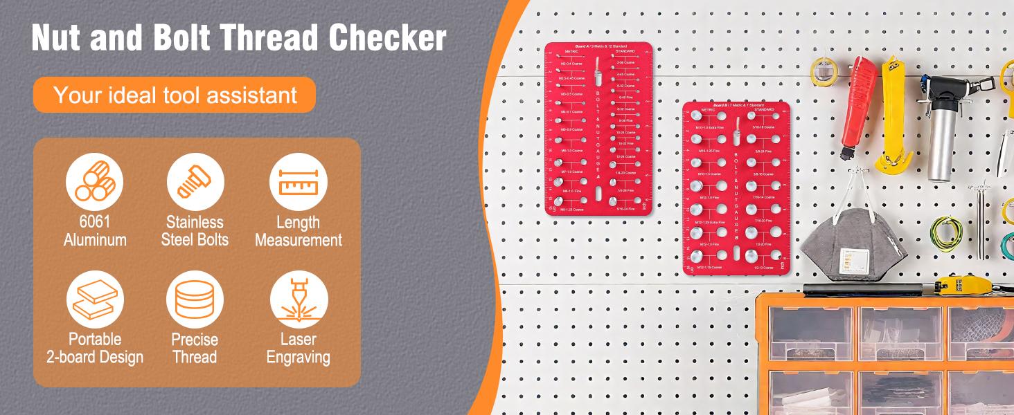 High Quality  Thread Checker, Nut and Bolt Thread Checker with 19 Standard and 16 Metric Sizes, Bolt Size Finder and Thread Gauge with Inch and Centimeter Ruler