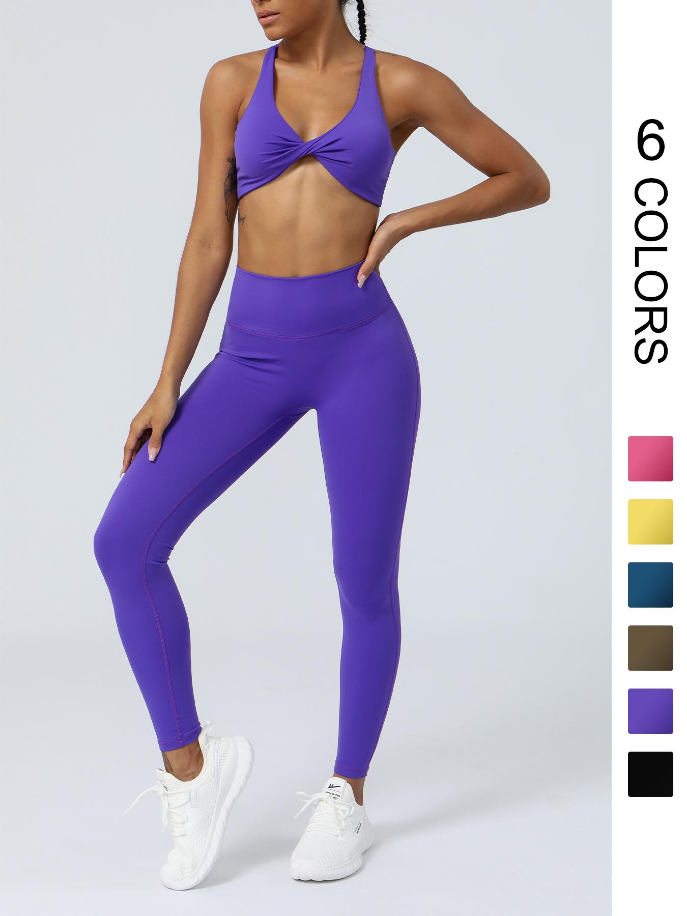 Women's Solid Criss Cross Back Crop Sports Bra & High Waist Leggings Tracksuit Set, Sporty Casual Breathable Outfits for Yoga Gym Workout Running, Ladies Sportswear for All Seasons Workout Running Clothes