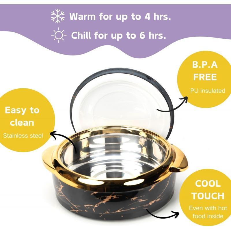 Marble-patterned insulated tableware set, 3-piece modern stainless steel insulated casserole with lid, suitable for buffet use, heat-resistant baking dish for parties and everyday use, party event supplies