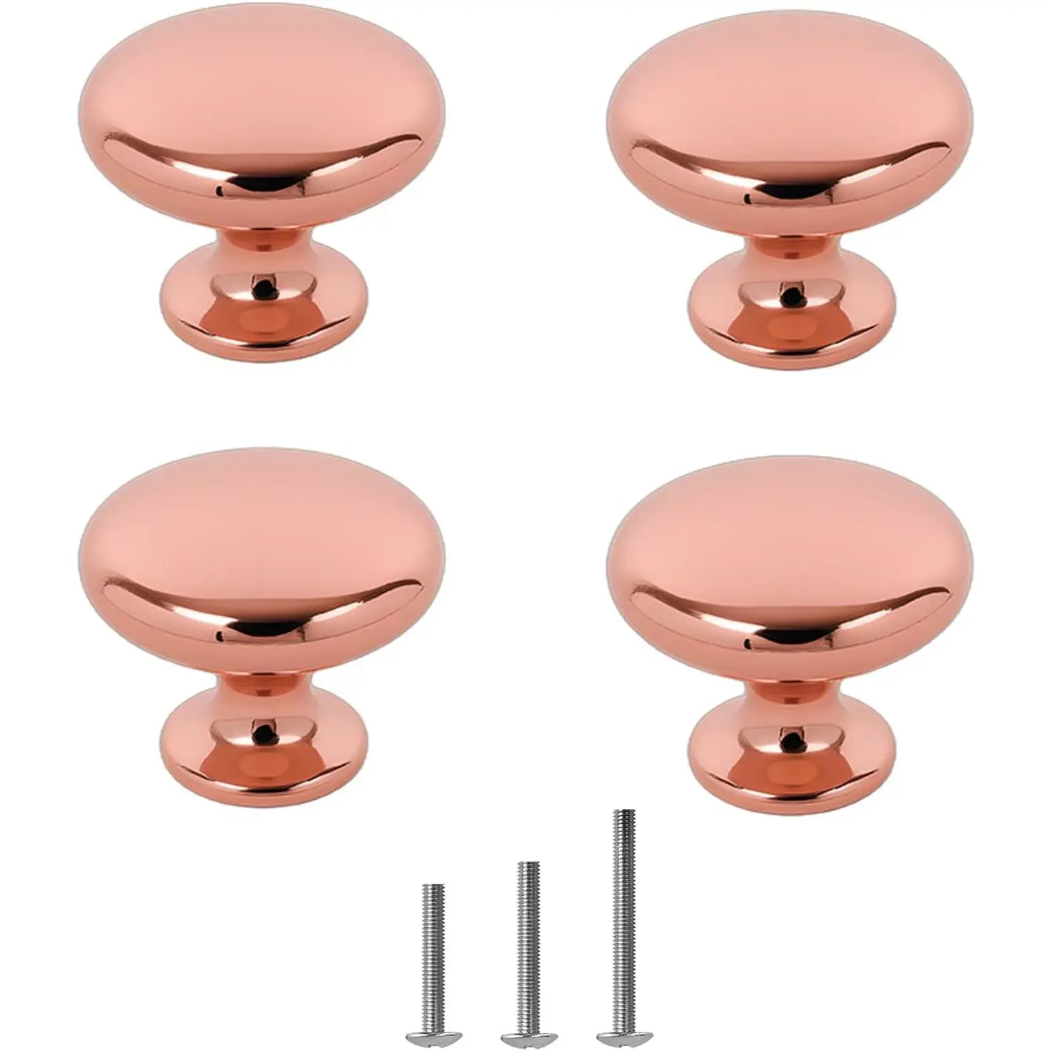 4X Polished Chrome Cabinet Knob Round 30mm/1.18" Rosegold | Drawer Pull Handles Dresser Knob for Furniture Chest Door Closet Women Dressing Table