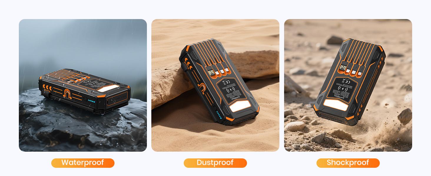 Solar Charger Power Bank - 48000mAh Wireless Portable Charger Built-in 4 Cables and 4 Solar Panels, PD QC 3.0 Fast USB C Battery Pack with Flashlight for Camping Travel