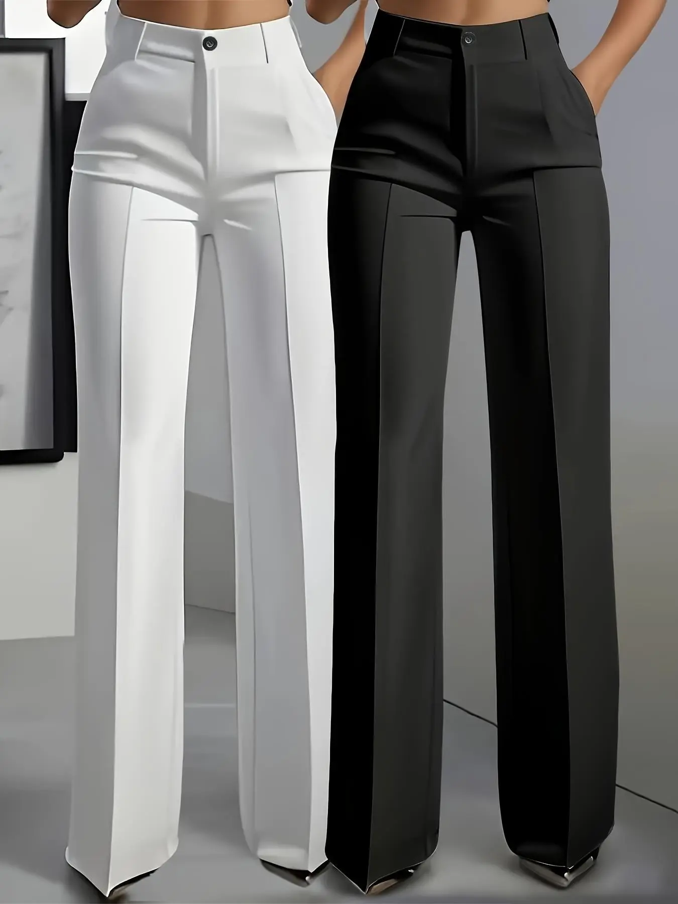 2-Pack Women's Elegant Solid Color Straight Leg Pants, Chic Slant Pocket Design, Comfortable and Stylish Everyday Wear, Perfect for All Seasons, Classic Solid Pants