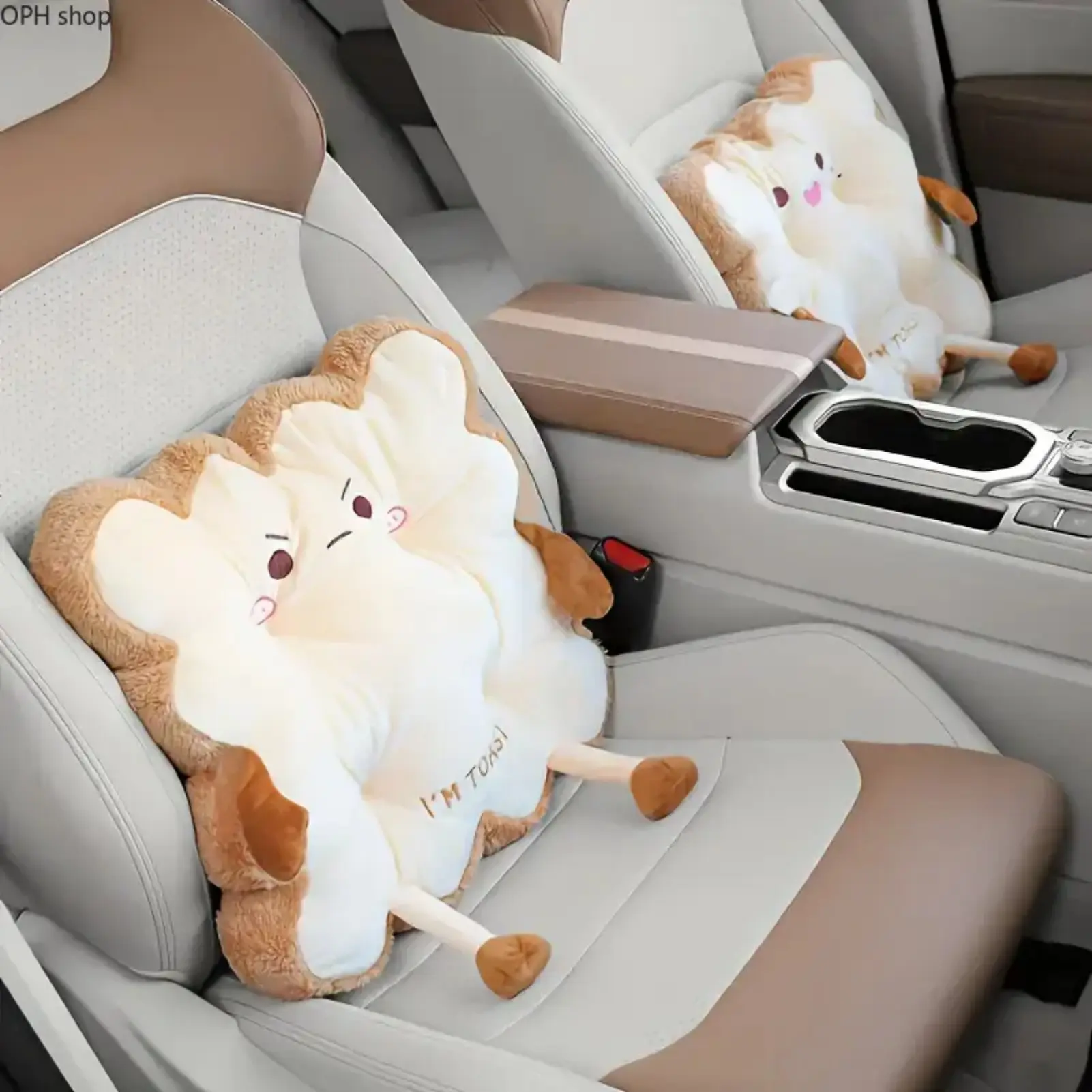 1pc Cartoon Toast-Shaped Seat Cushion, Soft Anti-Fatigue Ergonomic Support Pillow, Washable Non-Slip Universal Pad for Car Seats & Office Chairs, Cute Car Interior Decor Accessory for Long Drives