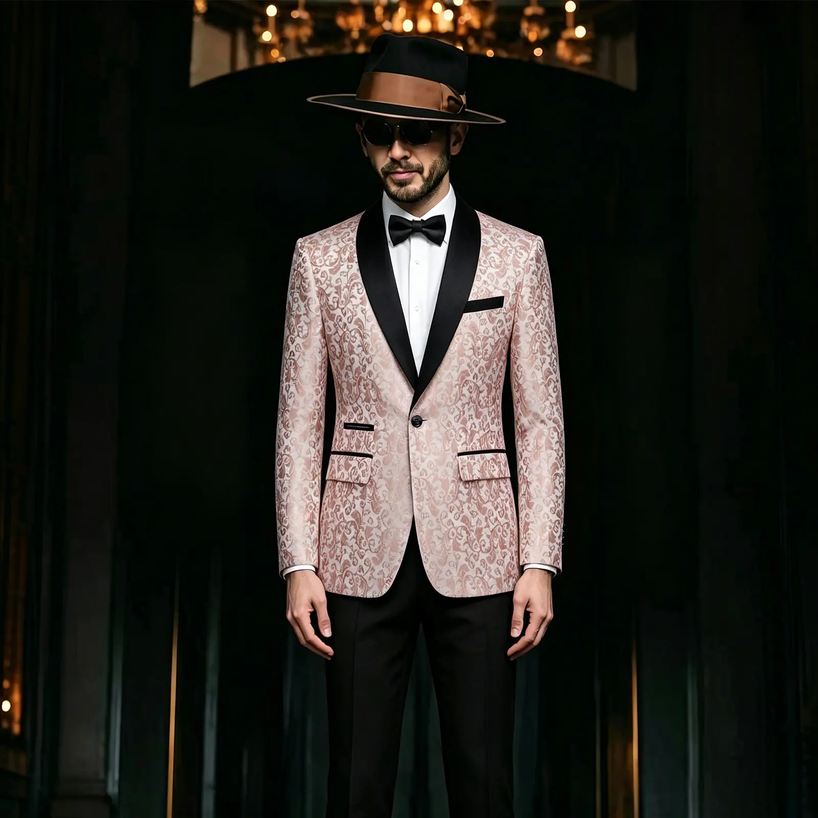 Men's 2-Piece Tuxedo Suit, Luxury Shawl Lapel Jacket in Bold Paisley Jacquard with Fitted Cut and Pocket Details for Wedding, Prom, Party, Hand Wash, Medium Length, Formal Wear, Polyester, Long Sleeve, Menswear