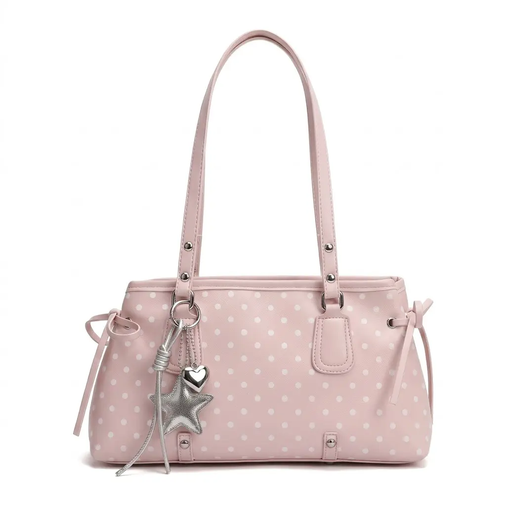 Cozy Korean Style Small Tote Bag For Women Spring Daily Commuter Shoulder Bag Premium Polka Dot Underarm Bag Urban Minimalist Stitching Design Medium Size PU Handbag With Zipper