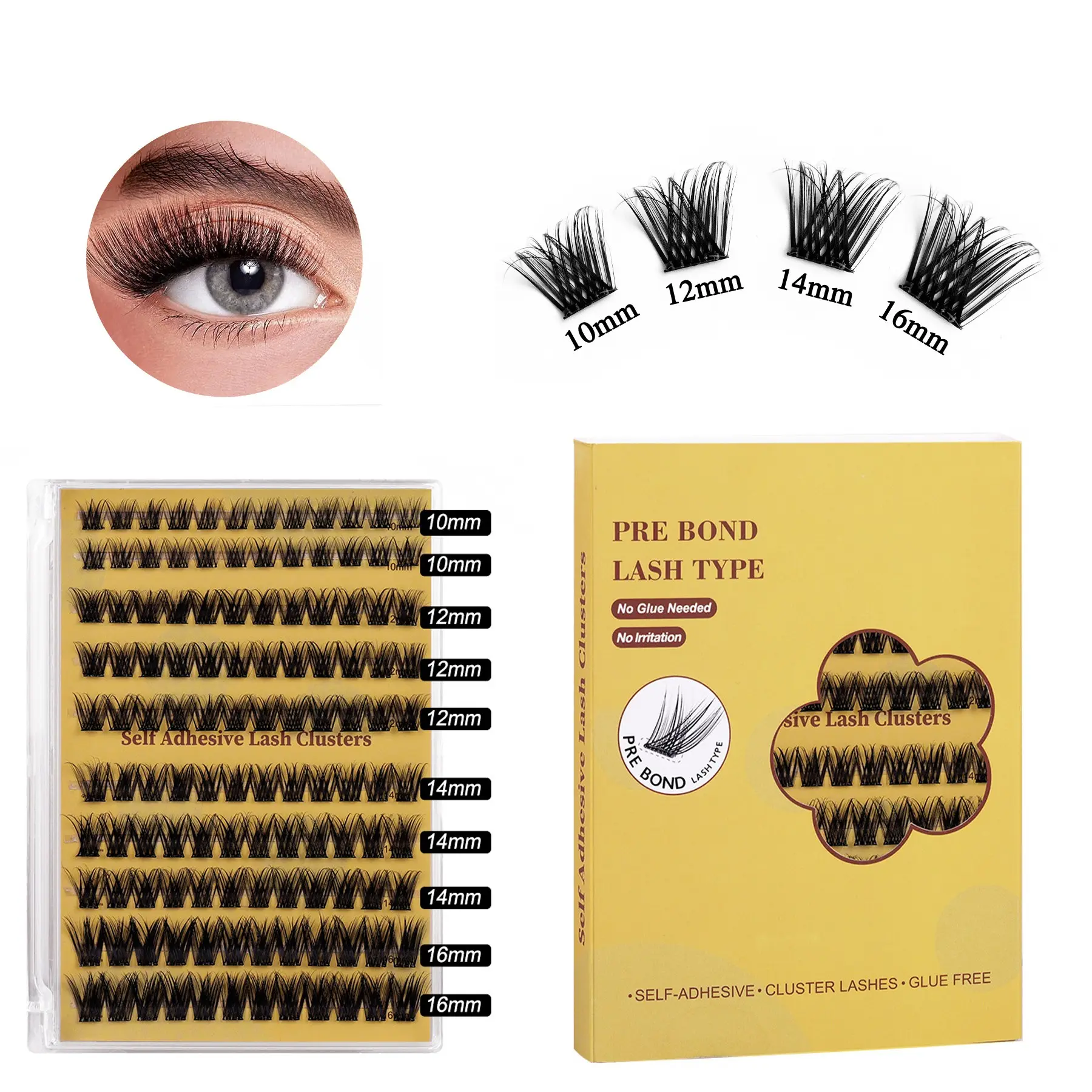 Pre Bond Glueless Cluster Lashes Eyelash Extensions | Self-Adhesive Segmented Style, No Glue Needed, Must-Have for Daily Commute