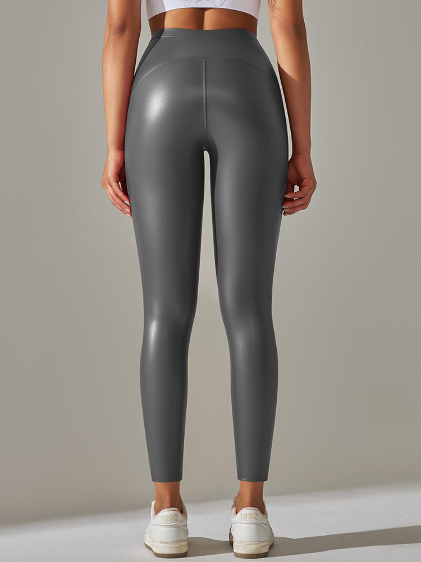 Women's Solid Color High Waist Pu Leather Leggings, Stretchy Workout Leggings, Casual Comfy Breathable Skinny Pants for Daily Wear, Ladies Bottoms for All Seasons