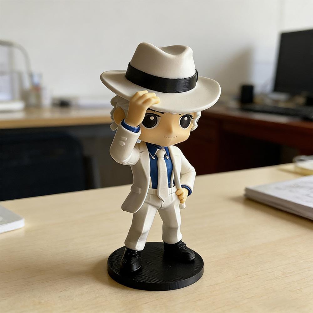 MJ Moonwalk Figurine Desktop Ornament - Collectible Figure with Hat and Suit