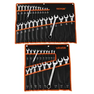 【DealsForYouDays】VEVOR Combination Wrench Set, 44-Piece SAE and Metric, 12-Point Box End and 15° Angled Open End Combination Wrenches with Roll Up Pouch, Carbon Steel, for General Household and Automotive Repairs