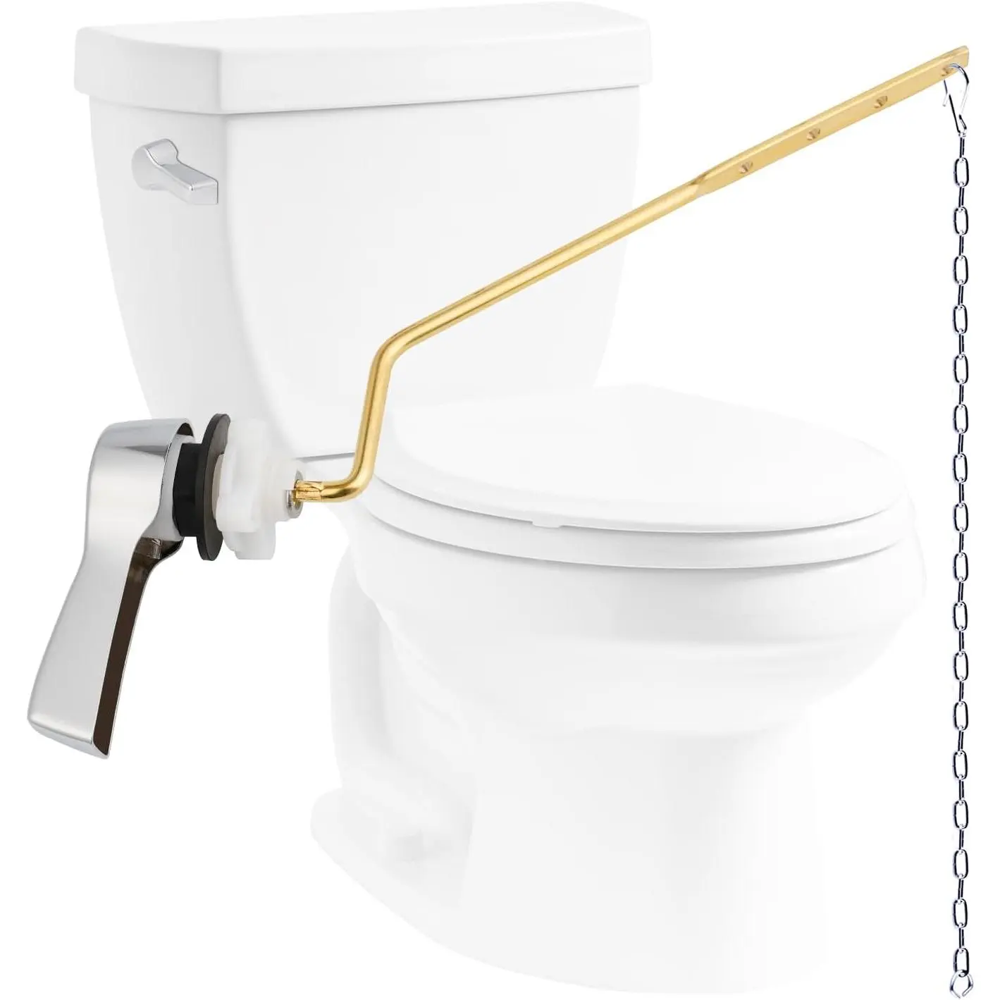 Metal Side Mount Toilet Handle  Kit, Chrome | Solid Brass Toilet Flush  Lever with Stainless Steel Adjustable Flapper Chains, Side  Toilet Handle for  Toilets