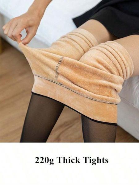 Women's Solid Color Thermal Lined Tights, Casual Comfy High Stretch Warm Pantyhose for Daily Wear, Ladies Tights for Fall & Winter