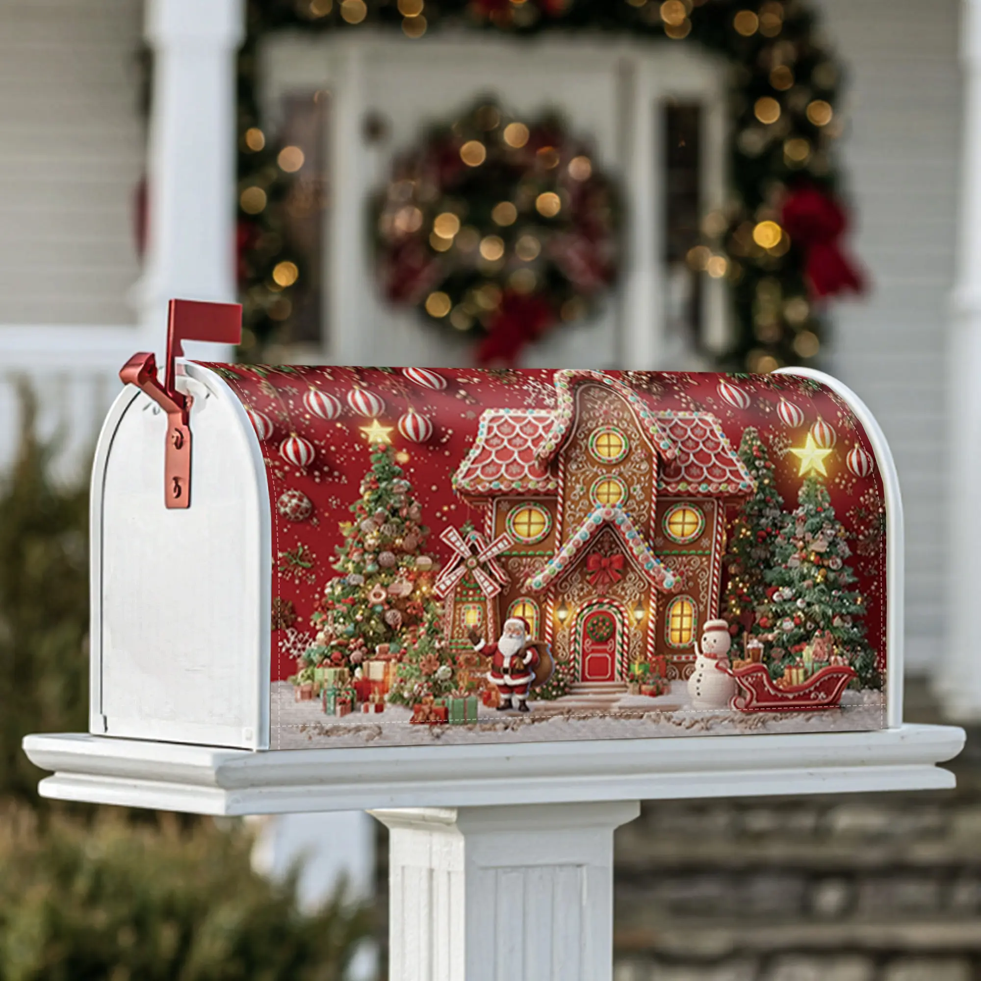 gingerbread house Magnetic Mailbox Covers, Christmas festive Christmas tree Santa Claus Christmas red Mail Box Cover for Outdoor Garden Decor